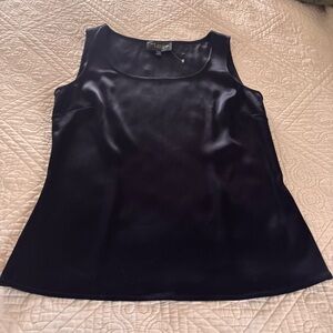 NWOT St John Caviar Elegant Navy Satin Sleeveless Top - Sz Small